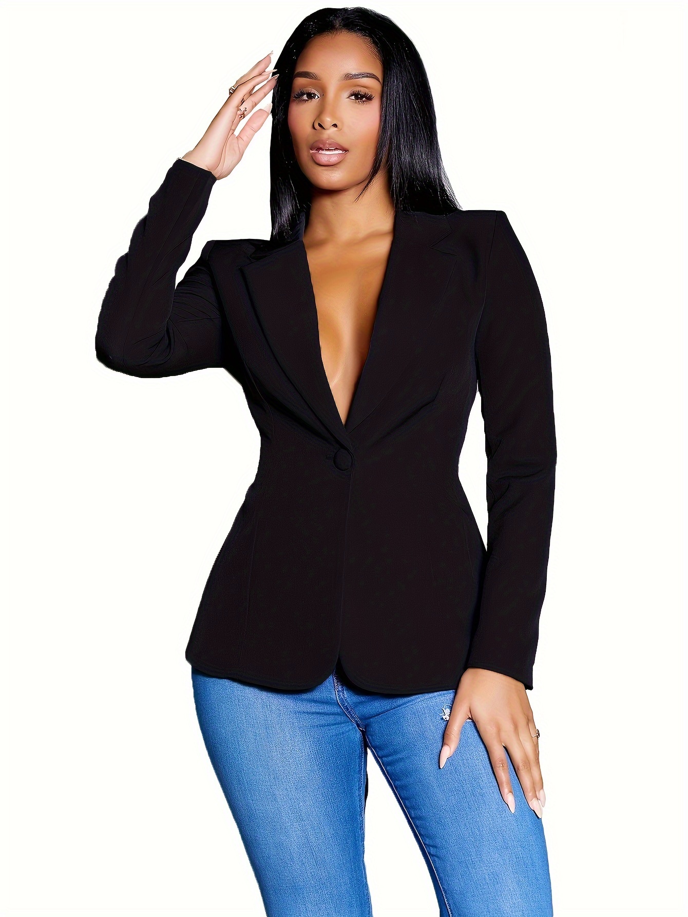 Tie Back Solid Blazer, Casual Lapel Open Front Long Sleeve Outerwear, Women’s Clothing