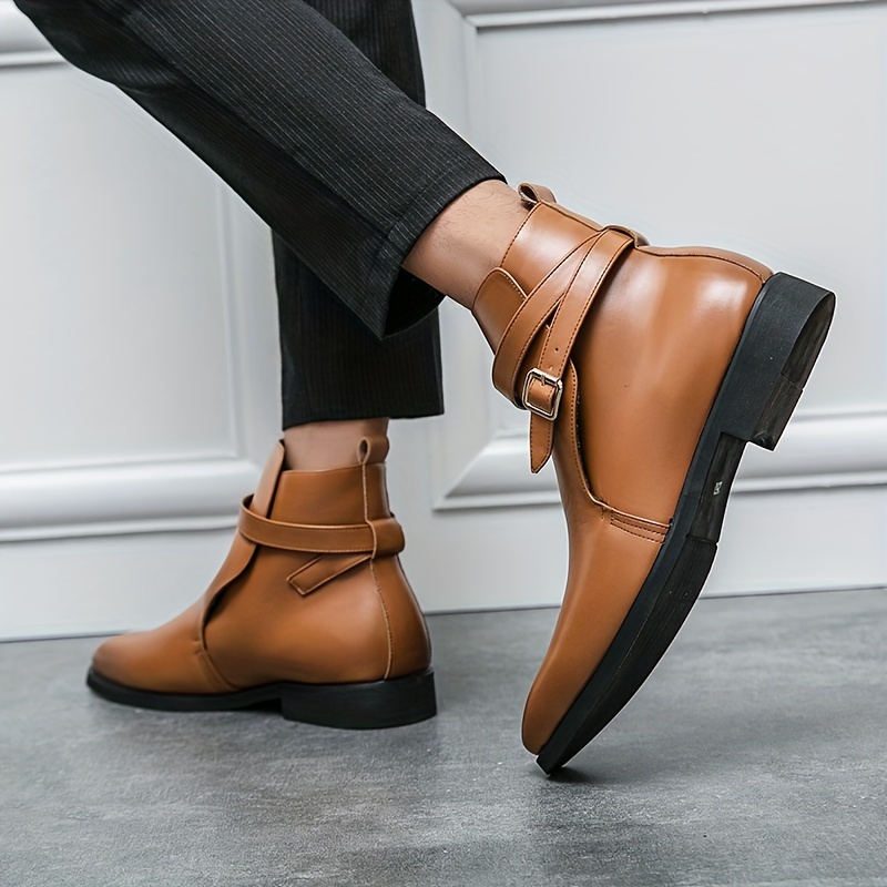 Men s Solid Color High Top Chelsea Boots With Buckle Straps, Comfy Non Slip Durable Rubber Sole Walking Shoes, Men s Footwear details 9