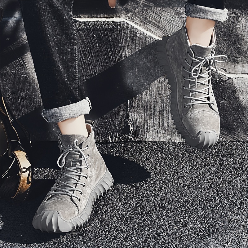 mens solid top casual boots classic non slip comfy lace up leather boots for mens winter and autumn outdoor activities shop on temu and start saving temu details 1