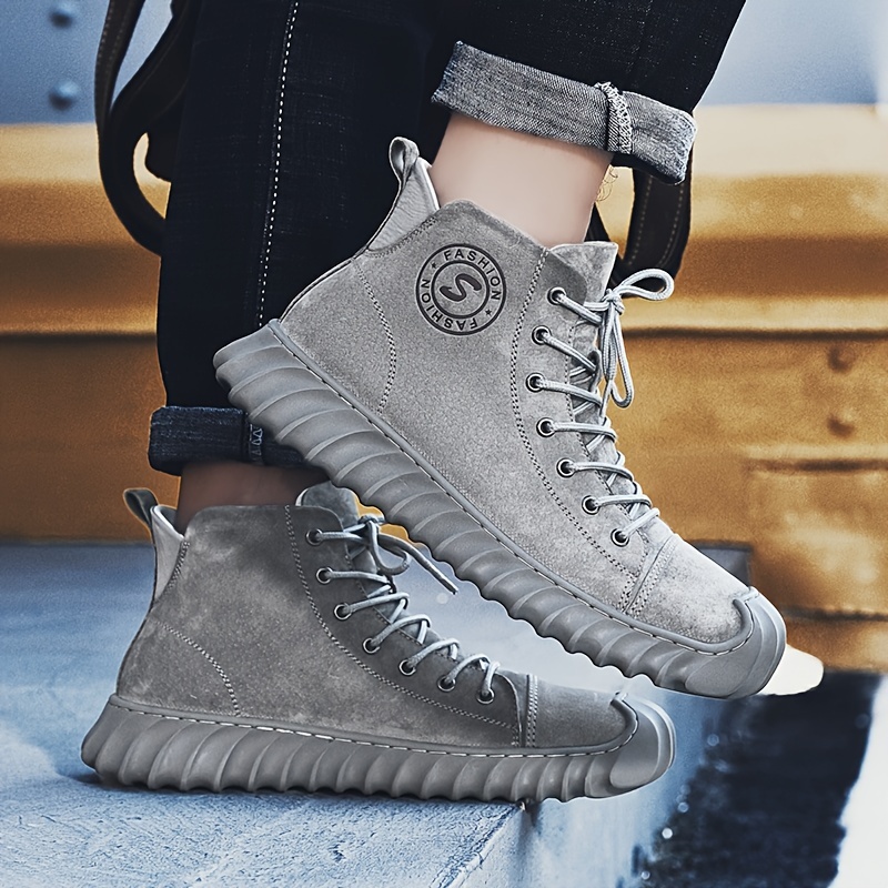 mens solid top casual boots classic non slip comfy lace up leather boots for mens winter and autumn outdoor activities shop on temu and start saving temu details 2