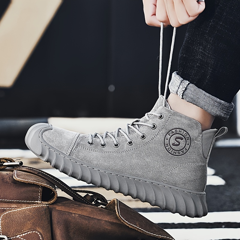 mens solid top casual boots classic non slip comfy lace up leather boots for mens winter and autumn outdoor activities shop on temu and start saving temu details 4