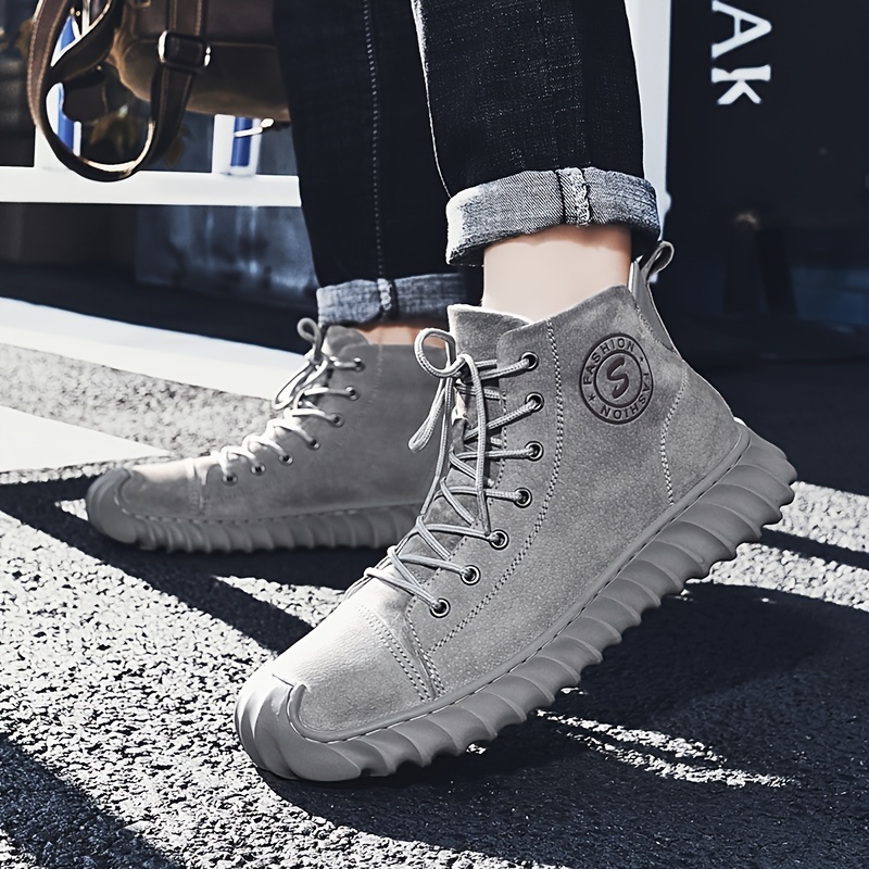 mens solid top casual boots classic non slip comfy lace up leather boots for mens winter and autumn outdoor activities shop on temu and start saving temu details 5