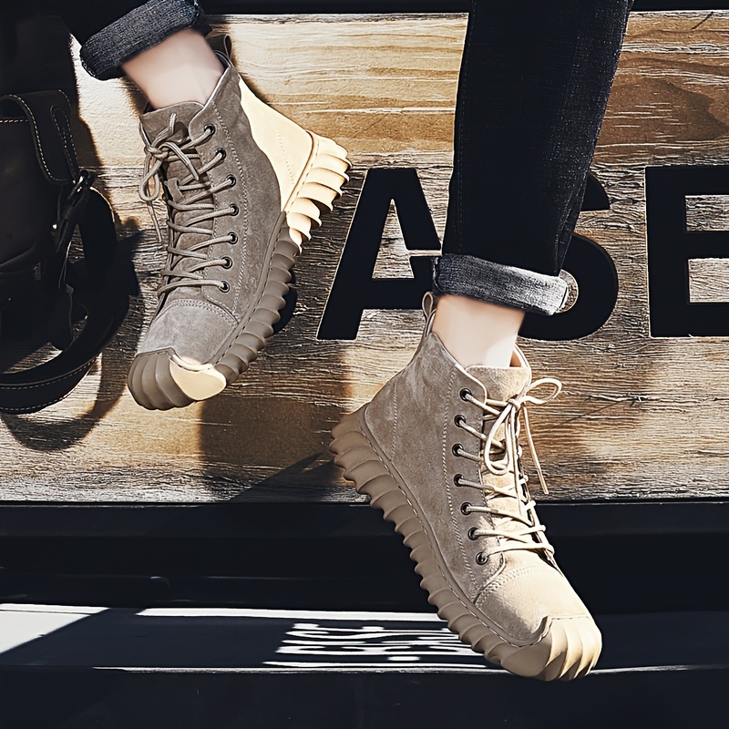 mens solid top casual boots classic non slip comfy lace up leather boots for mens winter and autumn outdoor activities shop on temu and start saving temu details 6