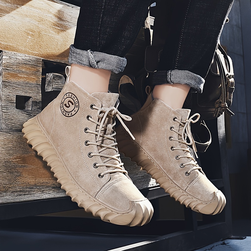 mens solid top casual boots classic non slip comfy lace up leather boots for mens winter and autumn outdoor activities shop on temu and start saving temu details 7