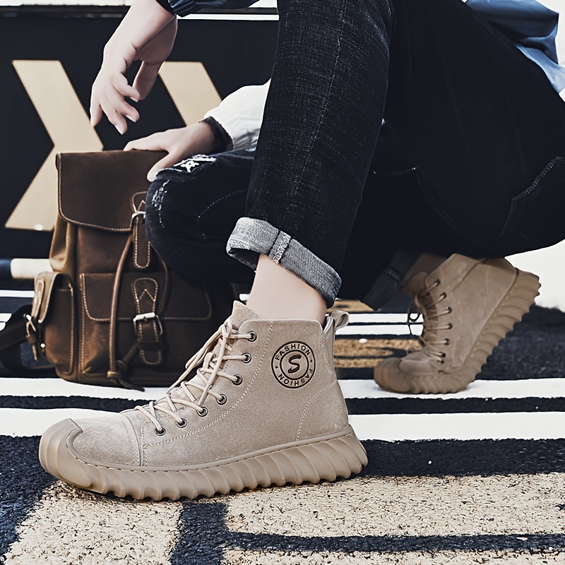 mens solid top casual boots classic non slip comfy lace up leather boots for mens winter and autumn outdoor activities shop on temu and start saving temu details 8